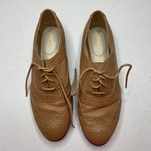 Nickels Tan Winnie Oxford Flats Size 7 Lace Up Closed Toe